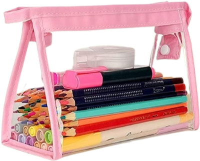 AQBAH Transparent NA Art Polypropylene Pencil Box(Set of 1, Pink)