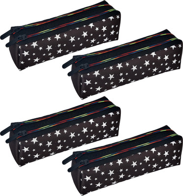 KUBER INDUSTRIES Pencil Boxes Star-Design Art Canvas Pencil Boxes(Set of 4, Black)