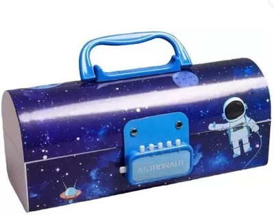 Kidszone Pencil Box With Double Lock Large Capacity Multi-Layer Case Astronaut Art Plastic Pencil Box(Set of 1, Blue)