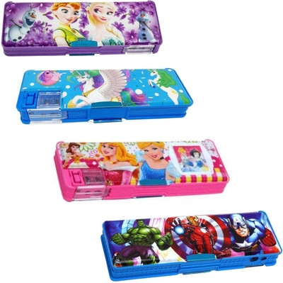 Sloies pencil box 4 Cartoon Art Plastic Pencil Boxes(Set of 4, Multicolor)