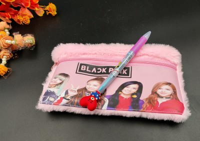 Paper Bear BlackPink Fur Pouch Art EVA Pencil Box(Set of 2, Pink)