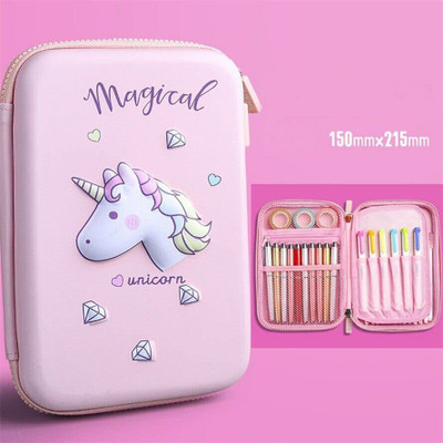 radhey preet 3D Print of Cute Unicorn Face Print On Big Size Pouch For Kids to Improve Their Organize Stationery Art EVA Pencil Box(Set of 1, Pink)