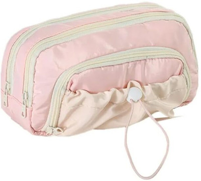Zaoeri Multi-Compartment Pouch Plain Solid Color Art Polyester Pencil Box(Set of 1, Pink)