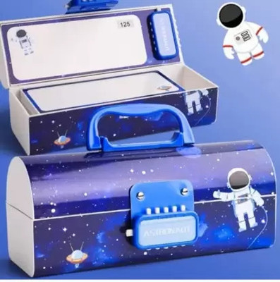 JOY MAKER Suitcase Style Password Lock Pencil Box Organizer With Marker Space Art EVA Pencil Box(Set of 1, Dark Blue)