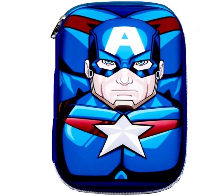 Qatalitic Big Size 3D Cover Pencil Case, Large Capacity (Captain america) Pencil Case with Compartments, School Pouch Organizer for Students, Stylish Pen Holder Pouch Art EVA Pencil Box(Set of 1, Black)