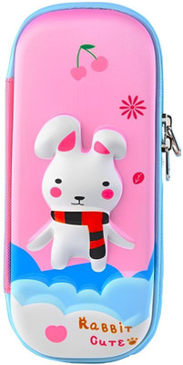 SYGA Children's Portable Multifunction Compartments with Cute Rebbit Art EVA Pencil Box(Set of 1, Multicolor)