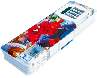 Posshe Magnetic Geometry Pencil Box with Calculator & Dual Sharpener Spiderman Art Plastic Pencil Box(Set of 1, Red, White)
