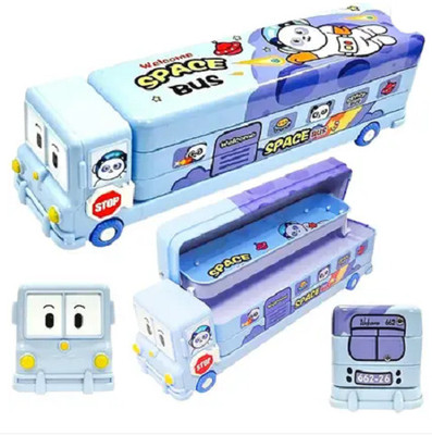 Coverbrown Bus Pencil Geometry Box Stationery Moving Tyres & Sharpener School RANDOM DESIGN Bus Truck Art Metal Pencil Box(Set of 1, Blue)