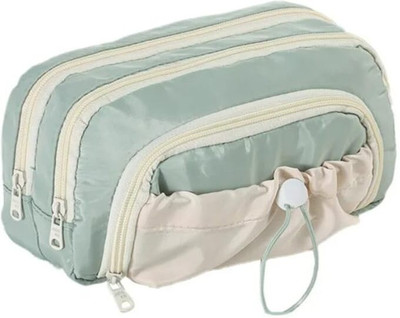 Zaoeri Multi-Compartment Pouch Plain solid color Art Polyester Pencil Boxes(Set of 1, Green)