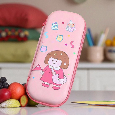 Colorbee Pink Brushed Aluminum Metal Case Enamel Cute Girl Inlay Hard Shell Pen Holder Cartoon Characters, Cute Girl, Stars & Teddy Bear Art Polyester Pencil Box(Set of 1, Multicolor)