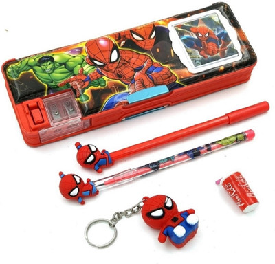 GrowFun Stationery Gift Set Combo Calculator and Dual Sharpner With Accesories Kids Art Plastic Pencil Box(Set of 1, Red)