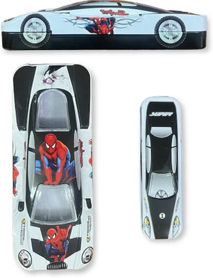 Neya Nest Car Shape Pencil Box Spiderman Design Art Metal Pencil Box(Set of 1, Blue)