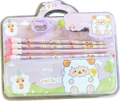 Teakwood Sheep Sheep Art Metal Pencil Box(Set of 1, Purple)