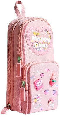 Leplion A Three Layer School Bag-Shaped Large-Capacity Pencil Pouch with Zipper Art Polyester Pencil Box(Set of 1, Multicolor)