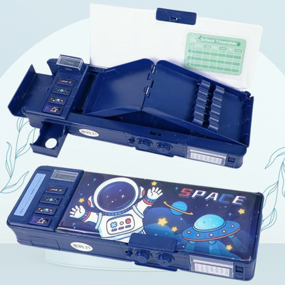 Glenston Multifunctional Space Password Lock Double Sided Compass Box for Kids space Art EVA Pencil Box(Set of 1, Blue)