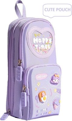 AR Jouiet Mansion Multi Pocket Stylish And Versatile Stationary Pencil Pouch For College, School, Office with 3 Sticker Art Canvas Pencil Box(Set of 1, Purple)