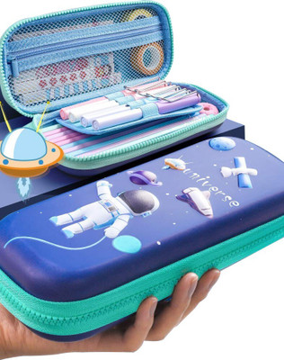 JOY MAKER Canvas Space Art Canvas Pencil Box(Set of 1, Blue)