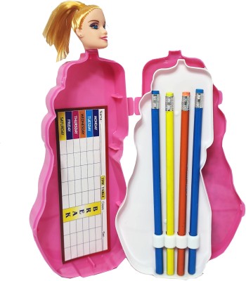 HAPPY SHOPPING STORE Barbie Had Folding Doll Plastic for Kids Students Kids Art Plastic Pencil Box(Set of 1, Pink)