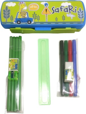 Gift Collection 12 PCS Gift Set-Green Unicorn Art Plastic Pencil Box(Set of 1, Green)