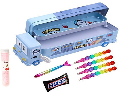 K3NTERPRISES Kids Space Theme Pencil Case space panda Art Metal Pencil Box(Set of 5, Blue)