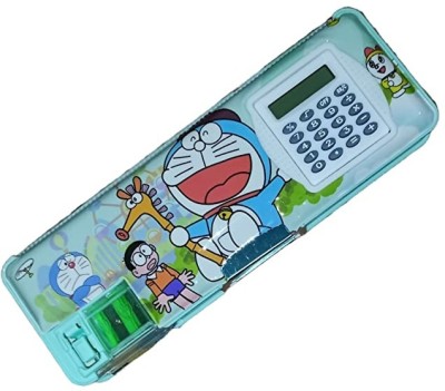 CARLY Doraemon Cartoon Magnetic Pencil Box with Calculator & Dual Sharpener for Kids by MGR Group Art Plastic Pencil Box(Set of 1, Light Green)