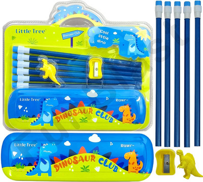 WECAN FASHION 9pcs Cute Dinosaur Imported Heavy Quality Stationery Set Organizer Box Fr School