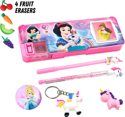 tishna Inbuilt Calculator Combo Trendy Disney Princess Art Plastic Pencil Box(Set of 5, Multicolor)