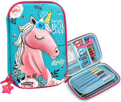 Saputra Unicorn 3D Embossed Pencil Case Pouch Multipurpose Zipper Stylish Unicorn Print Large Capacity Pencil Case Pen and Pencil Pouch for School Supplies for Girls Art Plastic Pencil Box(Set of 1, Light Green)