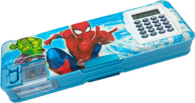 ZAYDANIC Spiderman Designed Pencil Box Inbuild Calculator, Sharpener With Badge Spiderman Art Plastic Pencil Box(Set of 2, Multicolor)
