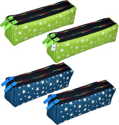 HOMESTIC Pencil Pouch Star Printed Art Canvas Pencil Boxes(Set of 4, Green, Blue)