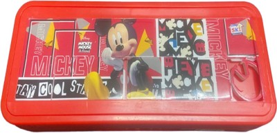 Mannat Mickey Mouse Plastic Pencil Box With Puzzle game And Number Lock 1pcs Pencil,Eraser and Scale for Kids,Boys,Girls Art Plastic Pencil Box(Set of 1, Multicolor)