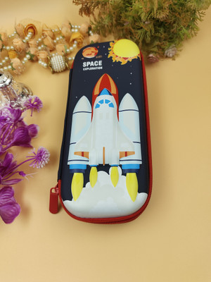 Paper Bear Space Exploration Rocket Space Exploration Rocket Art Polyester Pencil Box(Set of 1, Black)