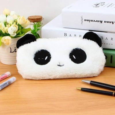 Dallao Panda Fur Pencil Pouch for Girls – Multi-Purpose Zipper Pouch Students Art EVA Pencil Box(Set of 1, White)