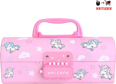 netizen Quality Suitcase Style Password Lock Pencil Box With Marker For Kids Unicorn Art Plastic Pencil Box(Set of 1, Pink)