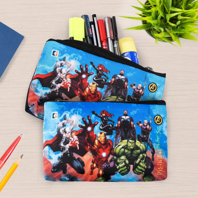 KUBER INDUSTRIES Pencil Boxes Team Avenger Square Print Art Polyester Pencil Boxes(Set of 2, Black)