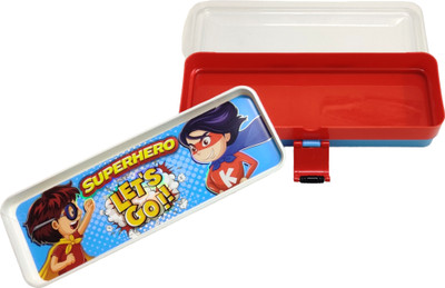 Gift Collection Premium Quality Hy Click Cartoon Print pencil box with 2 compartments-Red Cartoon Art Plastic Pencil Box(Set of 1, Red)
