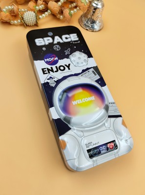 Paper Bear Space Astronaut Pencil Box Magnetic Art Plastic Pencil Boxes(Set of 2, Blue)