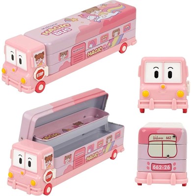 NITYA ENTERPRISE Pink Bus Compass 2 Art Metal Pencil Box(Set of 1, Pink)