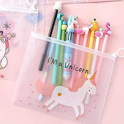 Beauty Phoria unicorn transparent pouches Art Canvas Pencil Boxes(Set of 12, White)