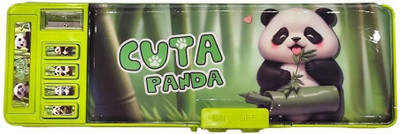 Chiransi Multifunctional Panda Lock Compass Box for Kids Password Lock Pencil Box Art Plastic Pencil Box(Set of 1, Green)