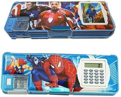 Om Traders Calculator Pencil Box Combo Set for Boys | Cartoom Print Pencil Box for Kids | Art Plastic Pencil Boxes(Set of 2, Blue)