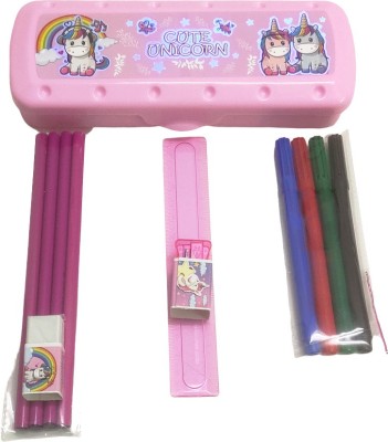 Gift Collection 12 PCS Gift Set-Purple Unicorn Art Plastic Pencil Box(Set of 1, Purple)
