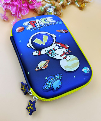 Paper Bear Astronaut ZIp Art Polyester Pencil Box(Set of 1, Blue)