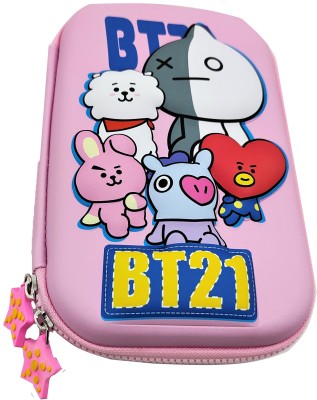 Paper Bear BT-21 Kpop Embossed Pencil Box Cute 3D Large Capacity Pencil Pouch Hardtop Case Pouch Organizer for Kids School Stationery Large Pouch for School Return Gift Art Canvas Pencil Box(Set of 1, Pink)