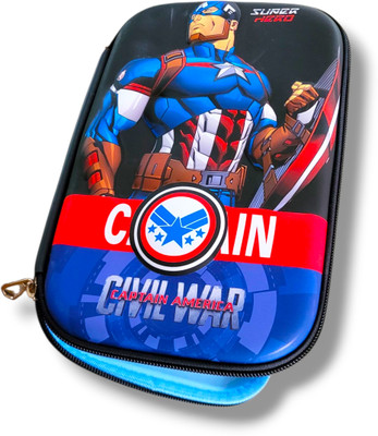 Definite Gifting 3D Designer Kids Pencil Box Zippered Pouch for School Home Tuition Captain America Avengers Art EVA Pencil Box(Set of 1, Blue)