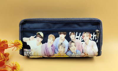 Paper Bear BTS BTS Art Canvas Pencil Box(Set of 1, Blue)