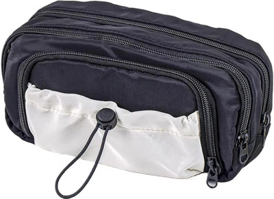 Augen AUGEN Pencil Pouch for Girls | Large Capacity 5-Layer Stationery Organizer Woven Fabric Pen Case with Adjustable Drawstring Pocket & Mesh Compartments Art Polyester Pencil Box(Set of 1, Black)