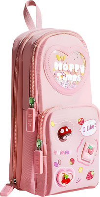 YUMI Girls Pencil Pouch with 6 Compartments Durable School Pencil Box & Stationery Pouch for Girls & Boys Art Canvas Pencil Box(Set of 1, Pink)