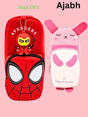 Ajabh High Quality Spiderman, Panda Art Artificial Leather Pencil Boxes(Set of 2, Multicolor)