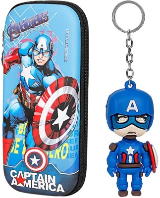 ALNA-TURA Captain America Pencil Box Jumbo Pouch with Key Ring Birthday Gifts for Kids Avengers Art EVA Pencil Box(Set of 1, Blue)